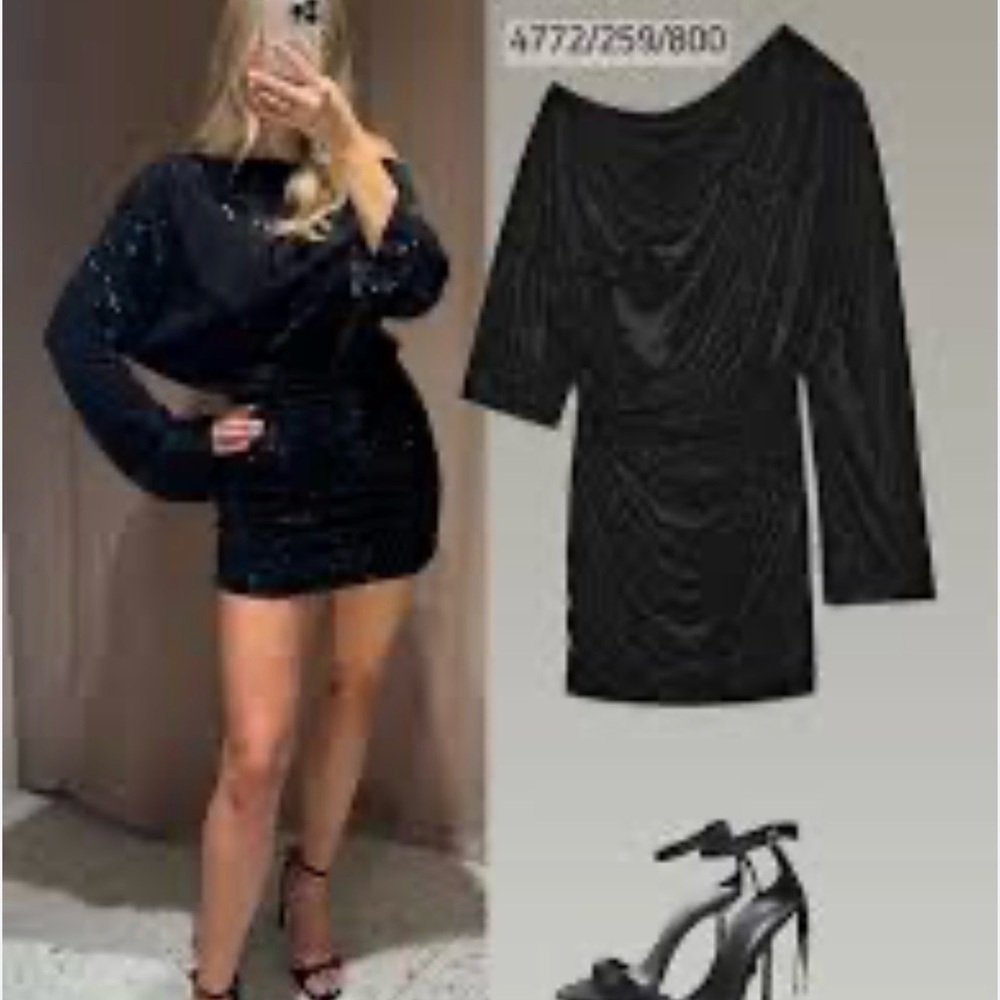 Zara flattering Black beaded
One-Shoulder BK Dress. NWT video included